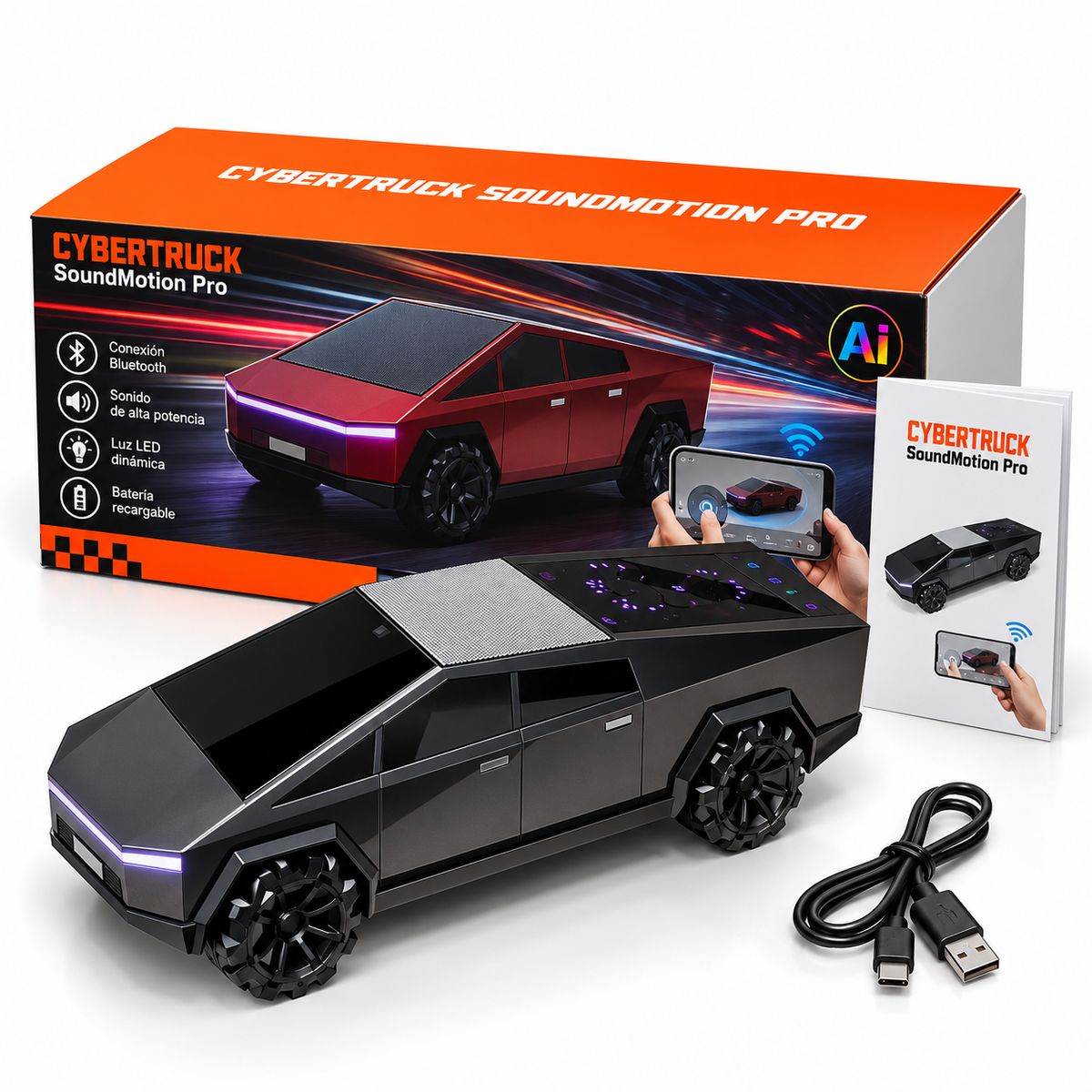 Cybertruck SoundMotion Pro | Carro RC + Bocina Inteligente con IA