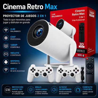 Cinema Retro Max | Proyector Smart con Android TV y Video Juegos