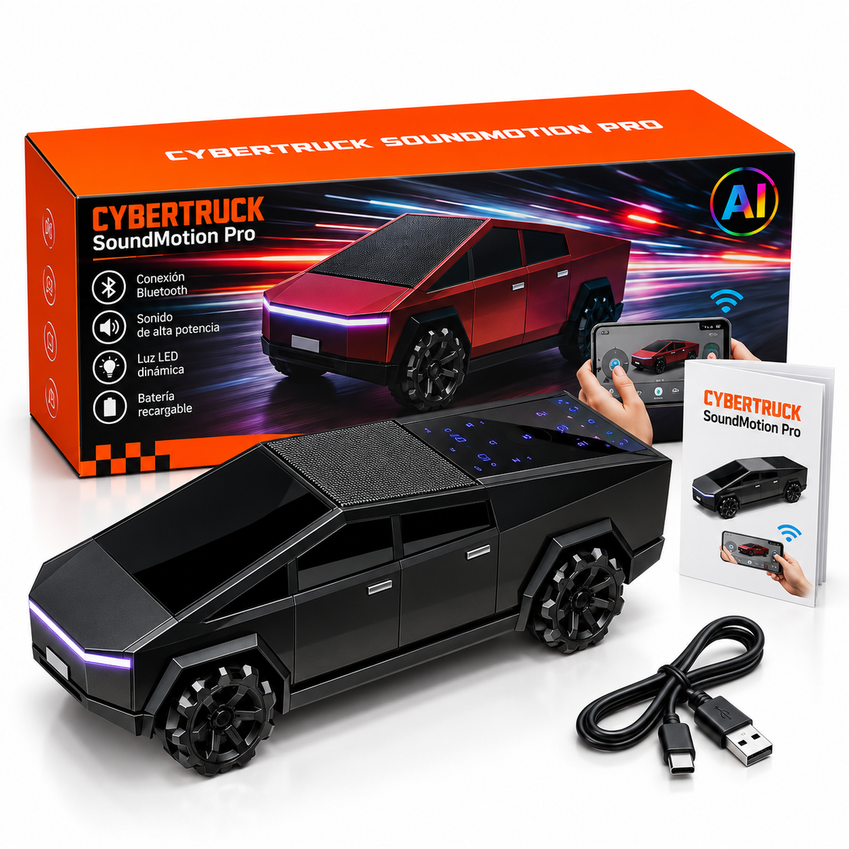 Cybertruck SoundMotion Pro | Carro RC + Bocina Inteligente con IA